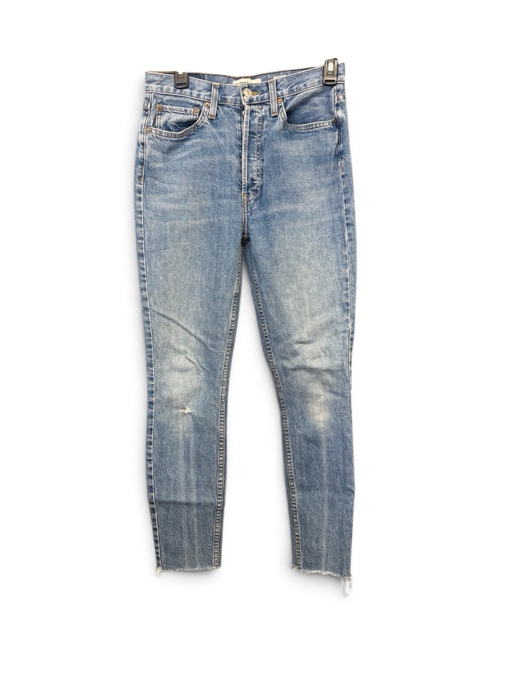 Re/Done Light Blue Skinny Jeans with Distressed Hem
